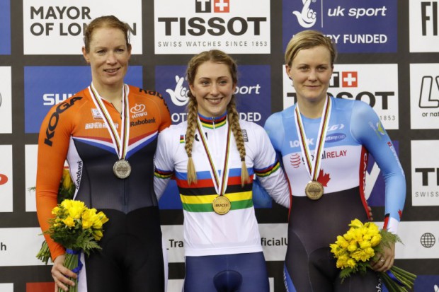 London - Great Brittain - wielrennen - cycling - radsport - cyclisme -Women's Scratch - Kirsten Wild - Laura Trott - Stephanie Roorda pictured during Worldchampionships Track 2016 in London (GBR) - photo Davy Rietbergen/Cor Vos © 2016